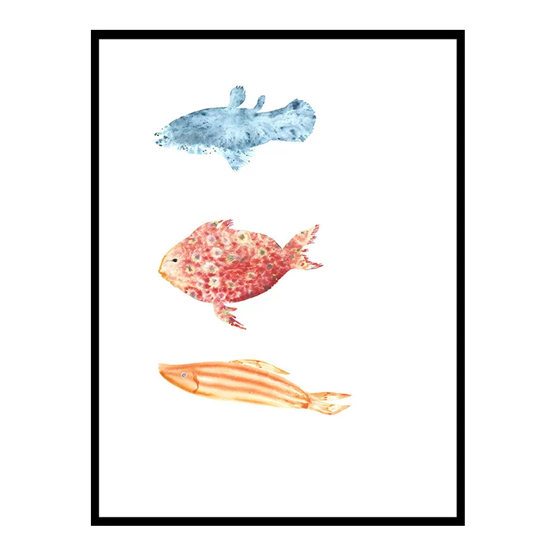 Dibujo de pez, decoración de pared, arte infantil texturizado, lienzo para comedor, impresión en blanco Blanco Clearhalo