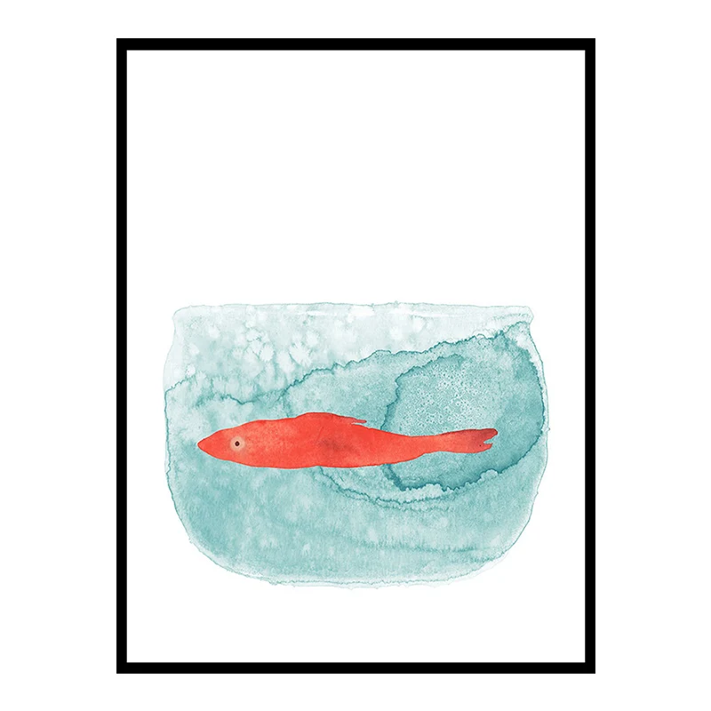 Dibujo de pez, decoración de pared, arte infantil texturizado, lienzo para comedor, impresión en blanco Blanco Clearhalo