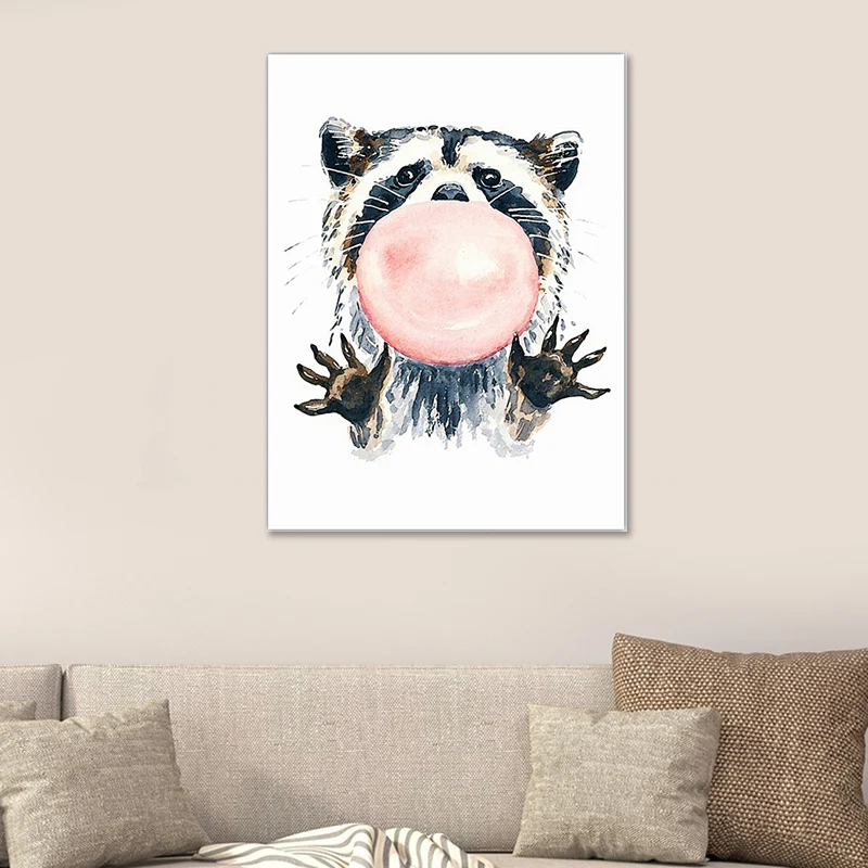Divertido lienzo con pintura de animales para pared para dormitorio infantil. Color claro, texturizado. Rosa Clearhalo