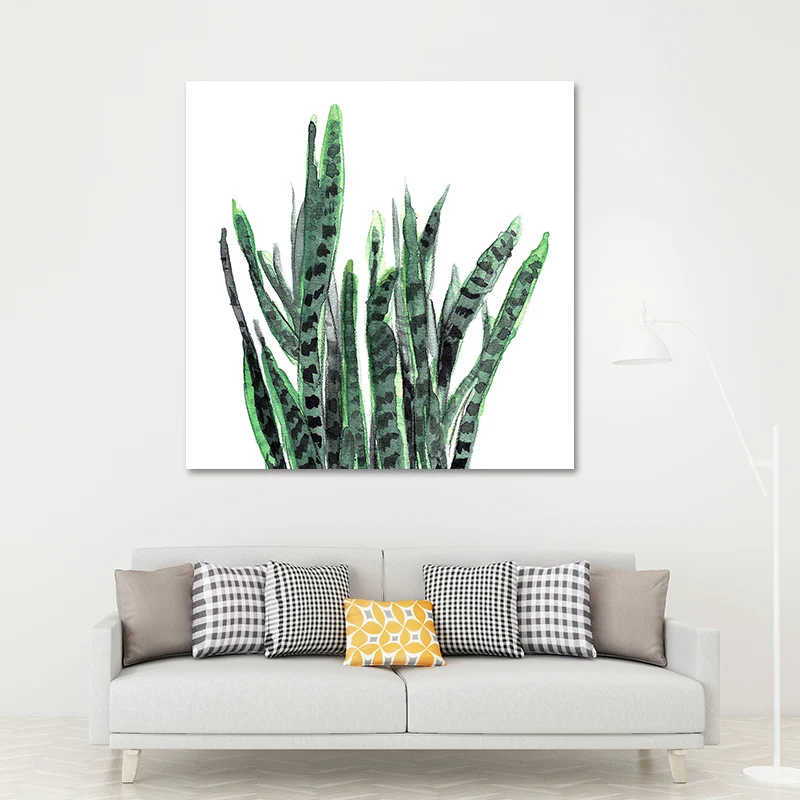 Elegante impresión artística de hojas de plantas tropicales para decoración de pared botánica de dormitorio en verde Verde...