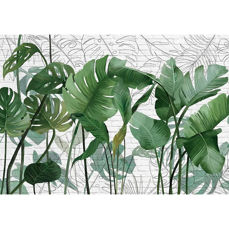 Enorme arte de pared de hojas de plátano en tela no tejida verde, calcomaní mural para pared decorativa, hecho medida Verd...