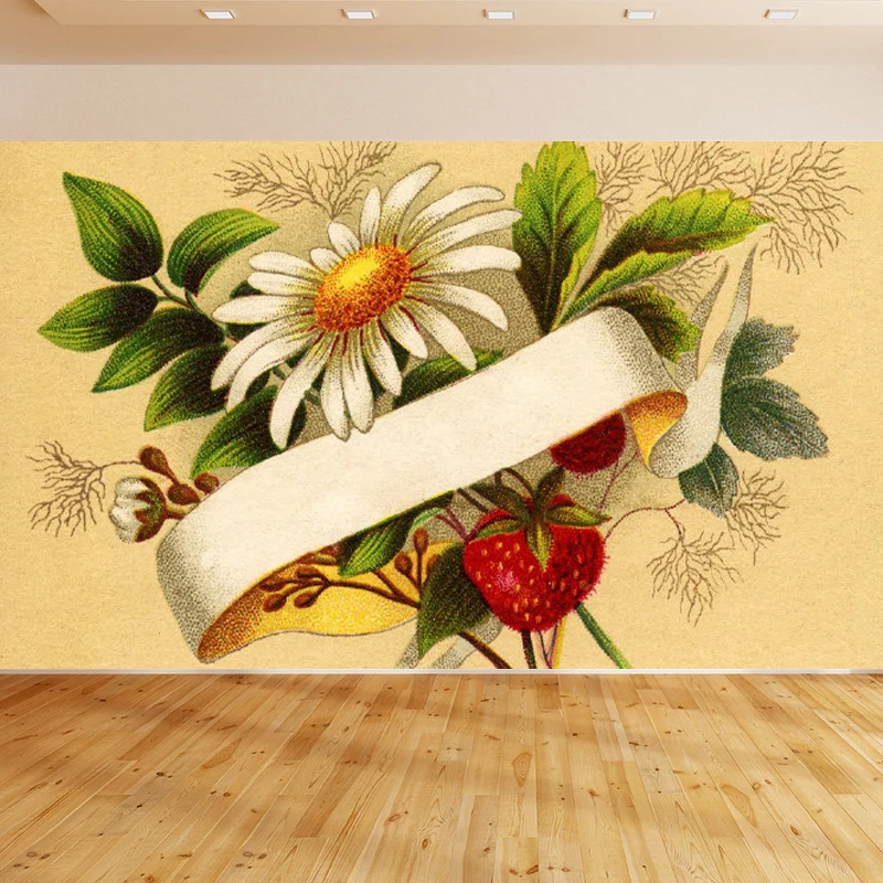 Enorme mural con estampado floral para baño, arte de pared floral en color marrón, resistente la humedad Marron Clearhalo