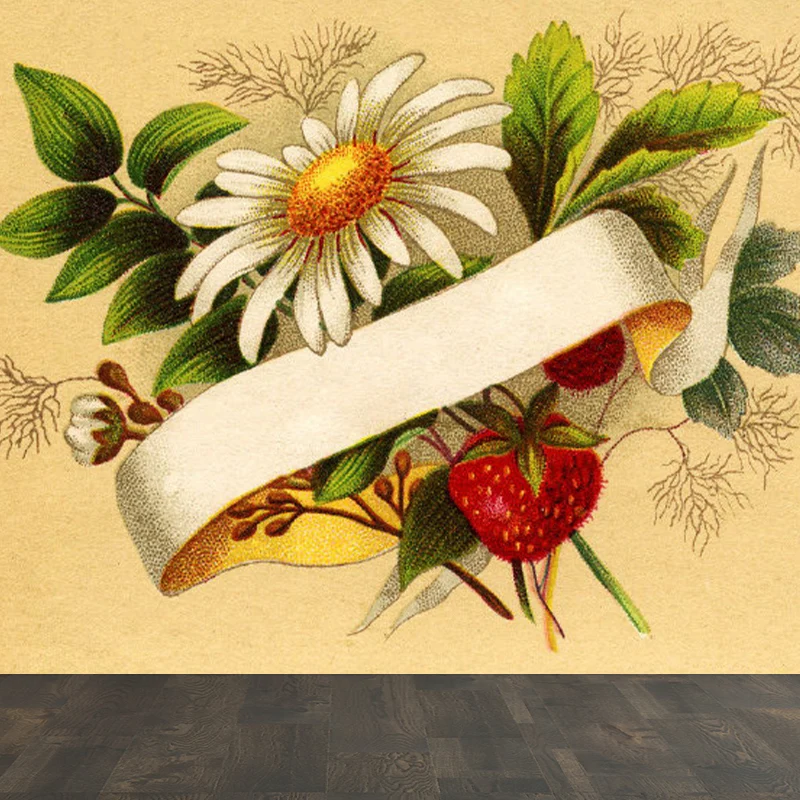 Enorme mural con estampado floral para baño, arte de pared floral en color marrón, resistente la humedad Marron Clearhalo