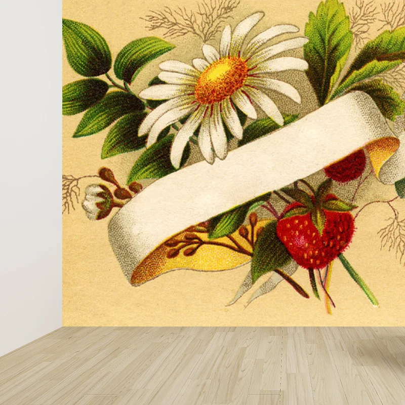 Enorme mural con estampado floral para baño, arte de pared floral en color marrón, resistente la humedad Marron Clearhalo