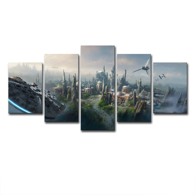 Escena de guerra de estrella azul, arte en lienzo, paisaje urbano, decoración de pared futurista de varias piezas para el...