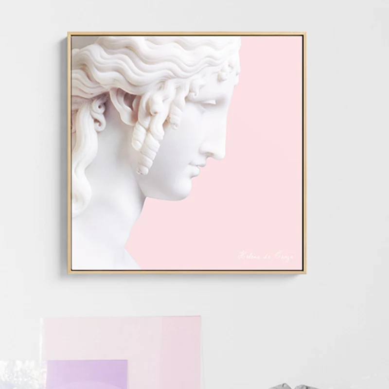 Escultura de yeso nórdico, arte en lienzo, decoración de pared de comedor blanca en rosa, tamaños opcionales Blanco Clearhalo