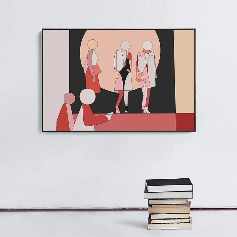 Figura humana geométrica dibujo lienzo Pop Art decoración de pared texturizada en rojo para sala de estar Rojo Clearhalo