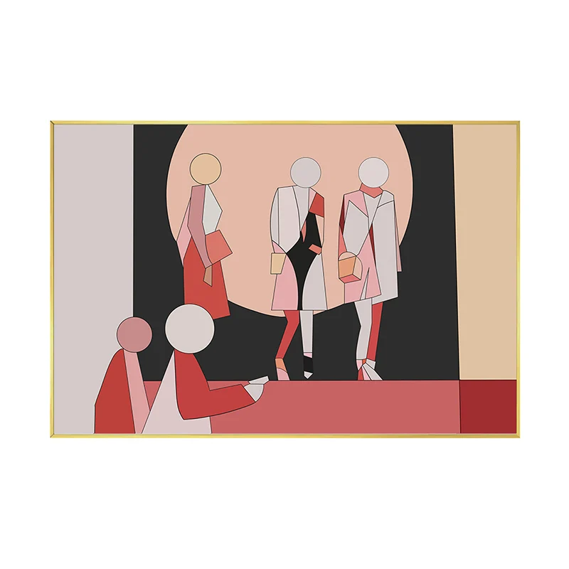Figura humana geométrica dibujo lienzo Pop Art decoración de pared texturizada en rojo para sala de estar Rojo Clearhalo