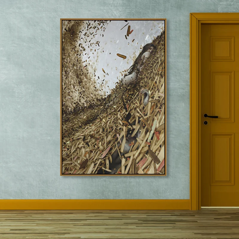 Figura impresa en lienzo de chica desnuda, estilo surrealista, Color claro, Arte de la pared Decoración de habitación fami...