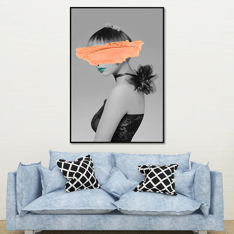 Figura modelo Glam, impresión en lienzo, decoración artística de pared texturizada de Color oscuro para habitación de niña...