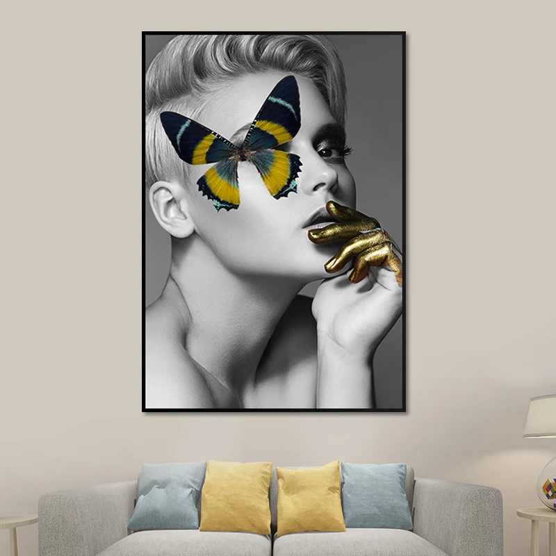 Figura modelo Glam, impresión en lienzo, decoración artística de pared texturizada de Color oscuro para habitación de niña...