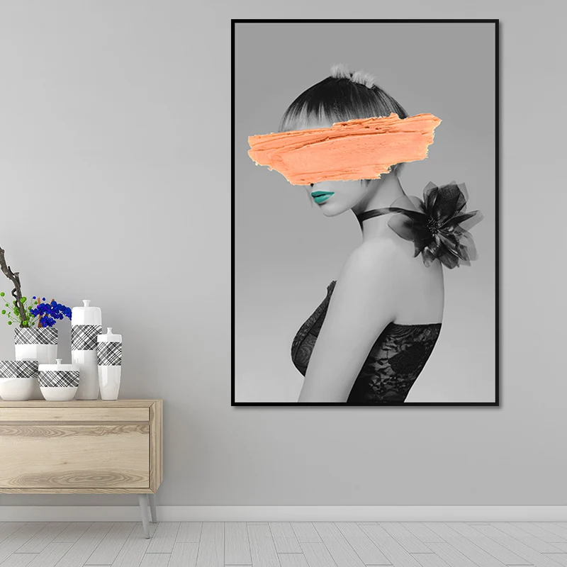 Figura modelo Glam, impresión en lienzo, decoración artística de pared texturizada de Color oscuro para habitación de niña...