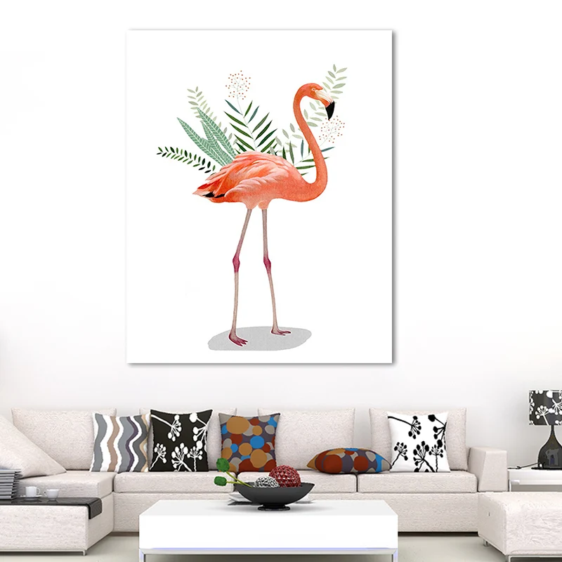 Flamenco y hojas envuelto lienzo rosa tropical pared arte decoración para sala de estar Rosa Clearhalo