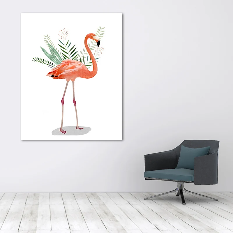 Flamenco y hojas envuelto lienzo rosa tropical pared arte decoración para sala de estar Rosa Clearhalo