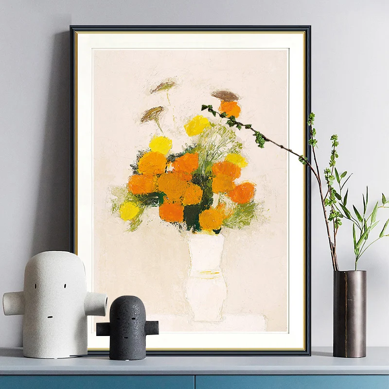 Florero de lona envuelto de estilo moderno naranja y decoración artística de pared de flores para sala de estar Naranja Cl...