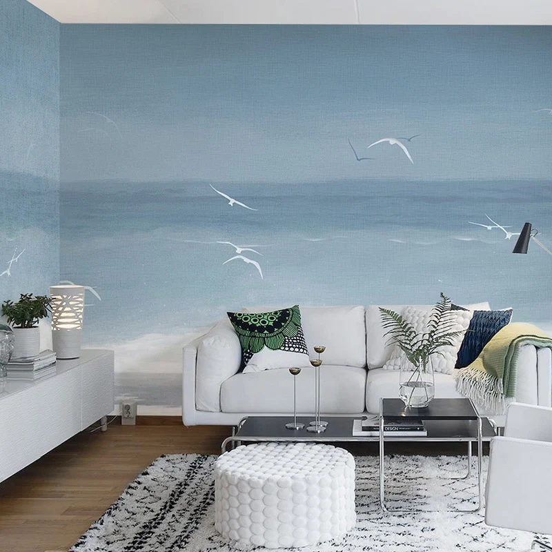 Fondo de pantalla mural minimalista completo Revestimiento de paredes de gaviota gris y blanca, tamaño personalizado dispo...