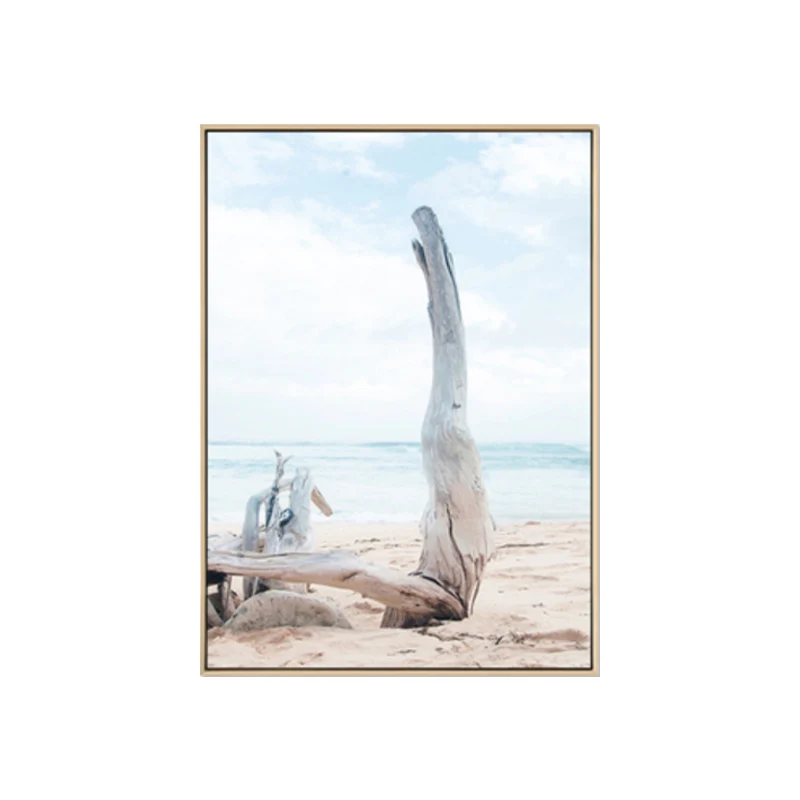 Foto Playa Madera Desnuda Lienzo Arte Azul Tropical Decoración de Pared para Pasillo, Tamaños Opcionales Azul Clearhalo