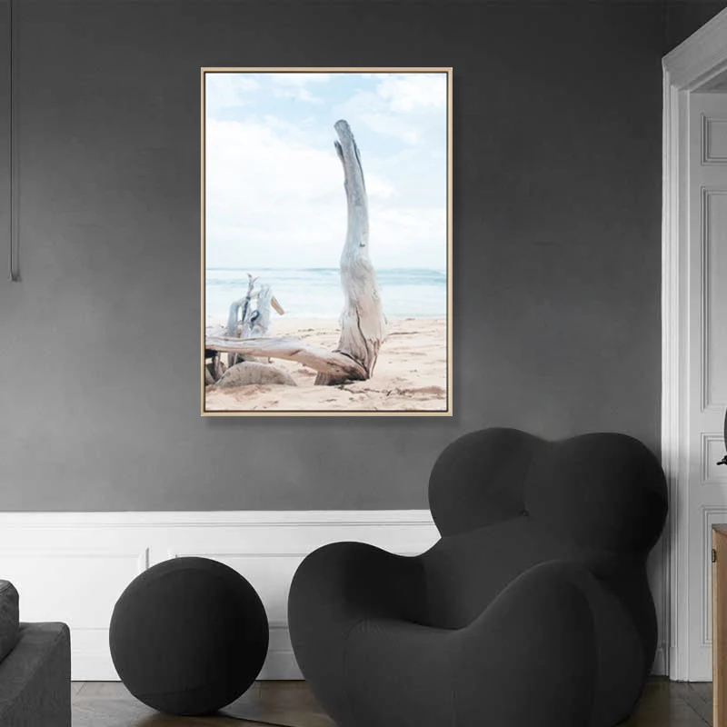 Foto Playa Madera Desnuda Lienzo Arte Azul Tropical Decoración de Pared para Pasillo, Tamaños Opcionales Azul Clearhalo
