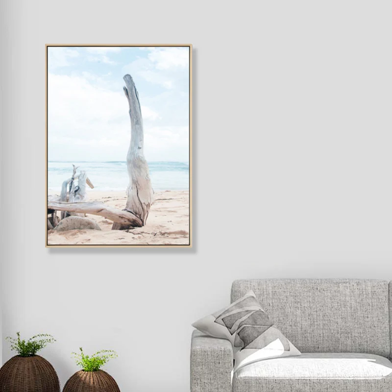 Foto Playa Madera Desnuda Lienzo Arte Azul Tropical Decoración de Pared para Pasillo, Tamaños Opcionales Azul Clearhalo