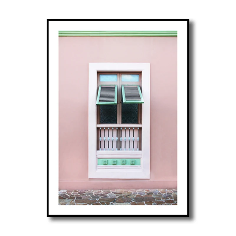 Fotografí Balcón Arte de la pared Sala de estar Arquitectura Lienzo en rosa para decoración Rosa Clearhalo