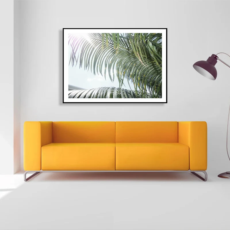 Fotografí impresa en lienzo con rama de palma, decoración artística de pared Tropical verde para sala de estar Verde Clear...
