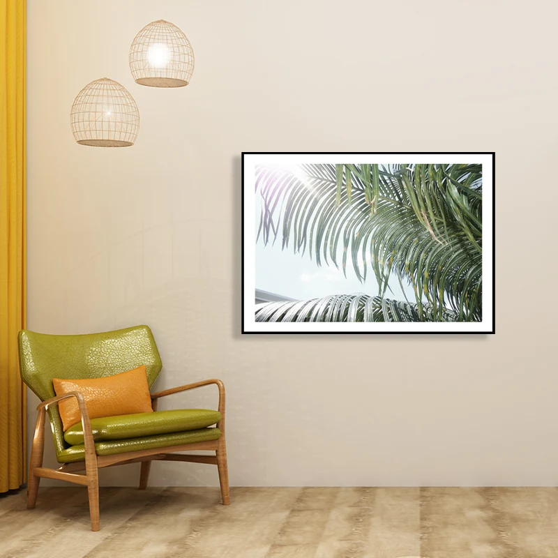 Fotografí impresa en lienzo con rama de palma, decoración artística de pared Tropical verde para sala de estar Verde Clear...