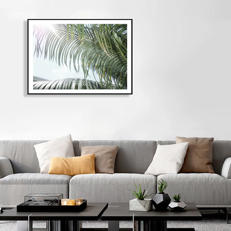 Fotografí impresa en lienzo con rama de palma, decoración artística de pared Tropical verde para sala de estar Verde Clear...