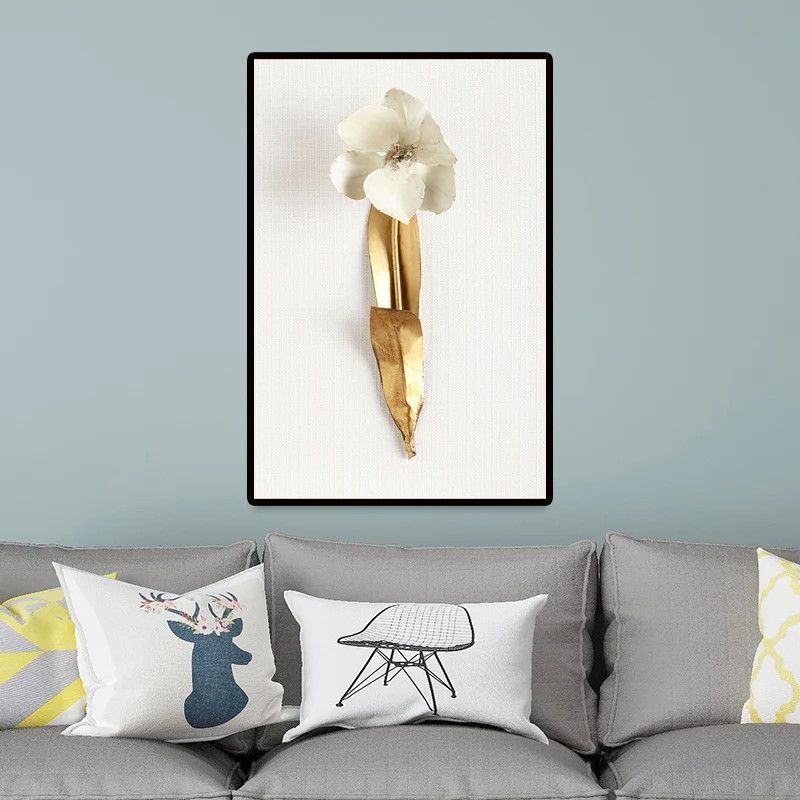 Fotografí Ramo de Flores Lienzo Arte de Pared para Sala de Estar, Dorado y Blanco, Textura Oro Clearhalo