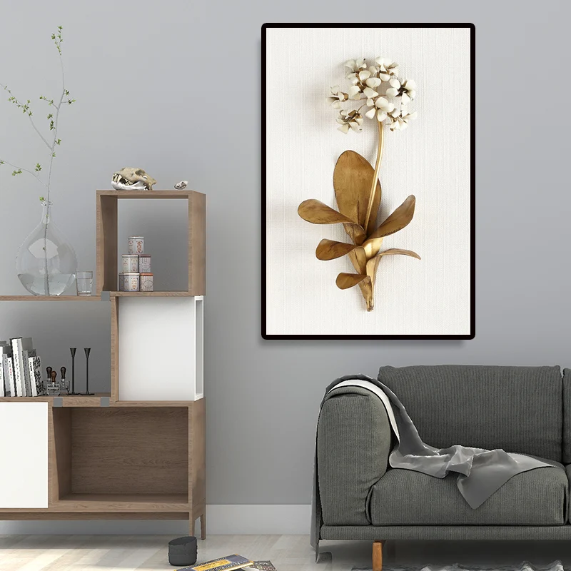Fotografí Ramo de Flores Lienzo Arte de Pared para Sala de Estar, Dorado y Blanco, Textura Oro Clearhalo