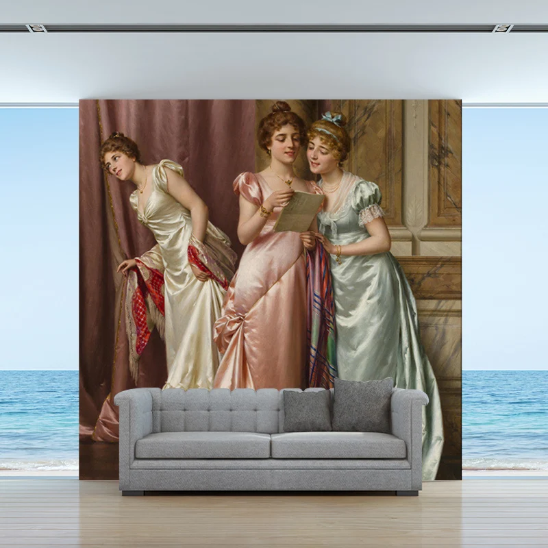 Fotomural Clásico con Ilustración Grande con Estampado de Letras Ilícitas en Rosa-Azul para Salón Rosa Clearhalo