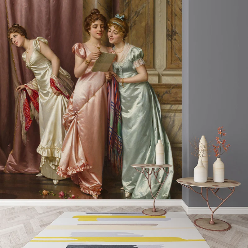 Fotomural Clásico con Ilustración Grande con Estampado de Letras Ilícitas en Rosa-Azul para Salón Rosa Clearhalo