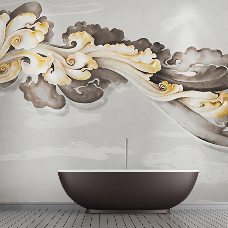 Fotomural Gigante Revestimiento de Pared de Nubes Clásico Tradicional en Amarillo y Gris Amarillo Clearhalo