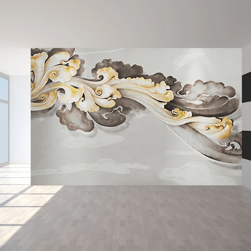 Fotomural Gigante Revestimiento de Pared de Nubes Clásico Tradicional en Amarillo y Gris Amarillo Clearhalo