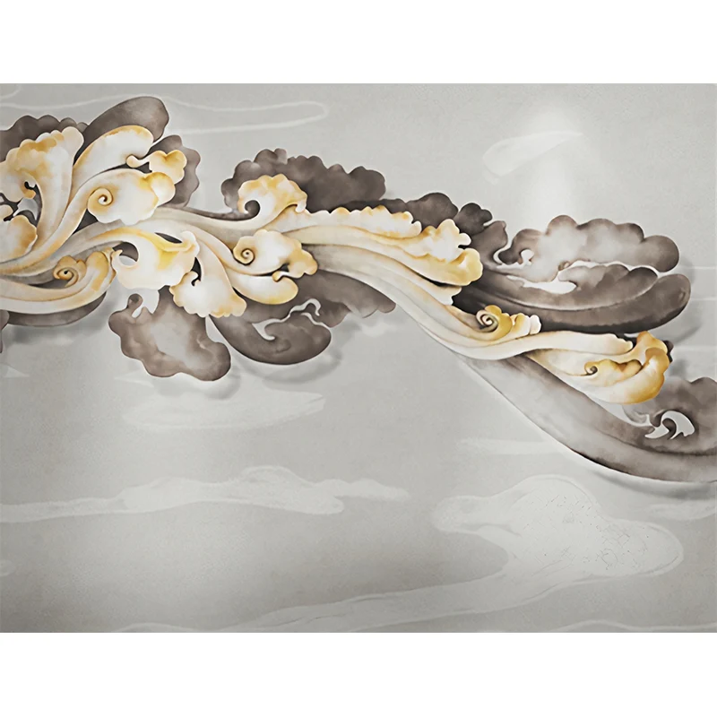 Fotomural Gigante Revestimiento de Pared de Nubes Clásico Tradicional en Amarillo y Gris Amarillo Clearhalo