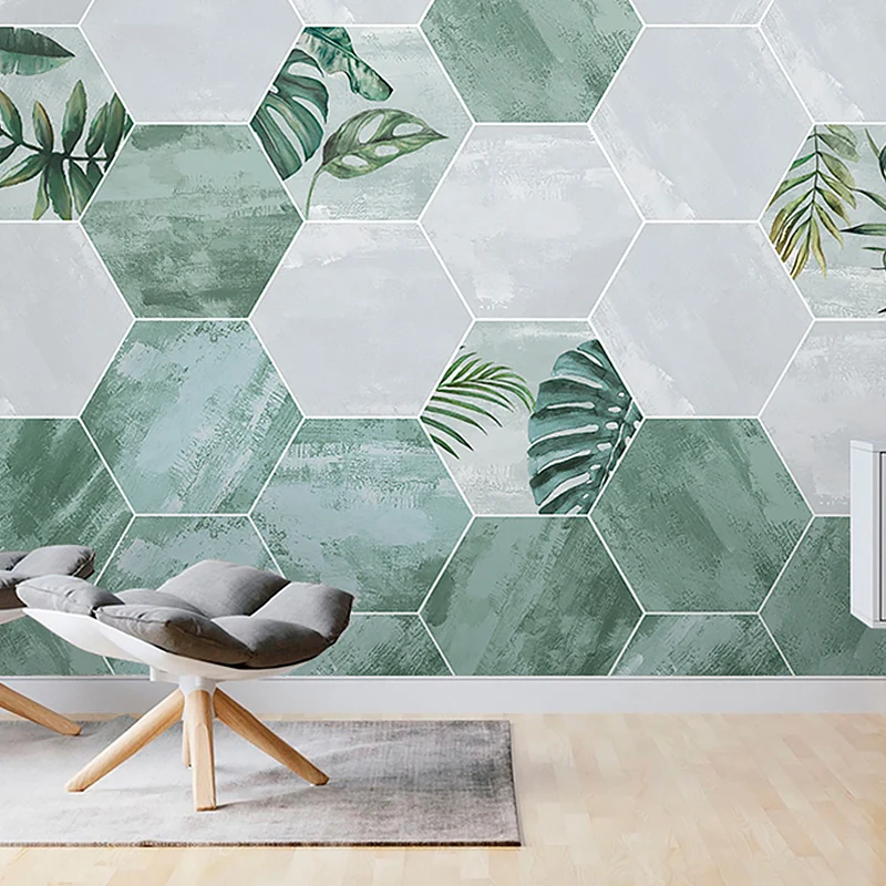 Fotomural Moderno Estilo Ilustración con Hexágono en Verde y Blanco, Hecho Medida Verde Clearhalo