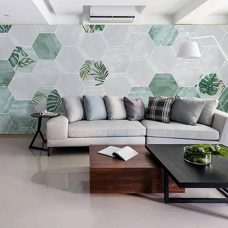 Fotomural Moderno Estilo Ilustración con Hexágono en Verde y Blanco, Hecho Medida Verde Clearhalo