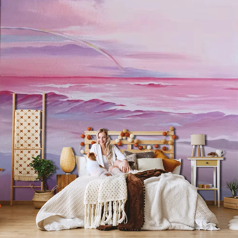 Fotomurales de pared para niñas, color rosa ondeante, de tela no tejida Rosa Clearhalo