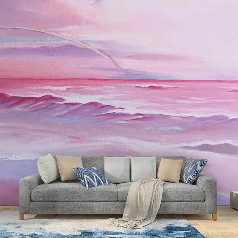 Fotomurales de pared para niñas, color rosa ondeante, de tela no tejida Rosa Clearhalo