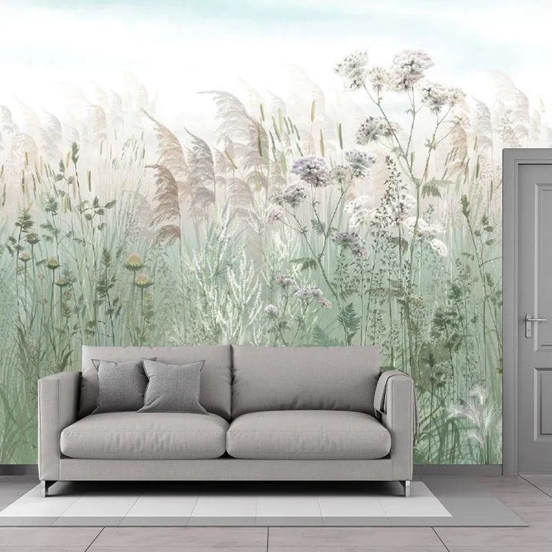 Fotomurales de plantas de hierba de cañ, revestimiento de paredes de material no tejido en color gris y verde Gris Clearhalo