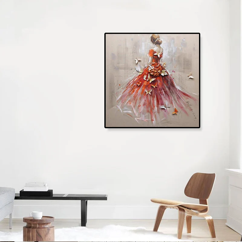 Glam Canvas Print Soft Color Dressing Girl Wall Art Decor, varios tamaños disponibles Rojo Clearhalo