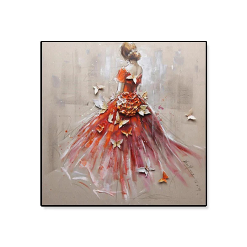 Glam Canvas Print Soft Color Dressing Girl Wall Art Decor, varios tamaños disponibles Rojo Clearhalo