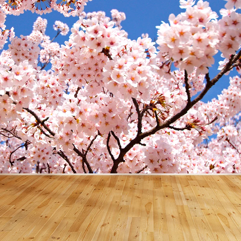 Gran calcomaní mural con estampado de capullos de cerezo, arte de pared no tejido rosa para decoración de interiores, pers...