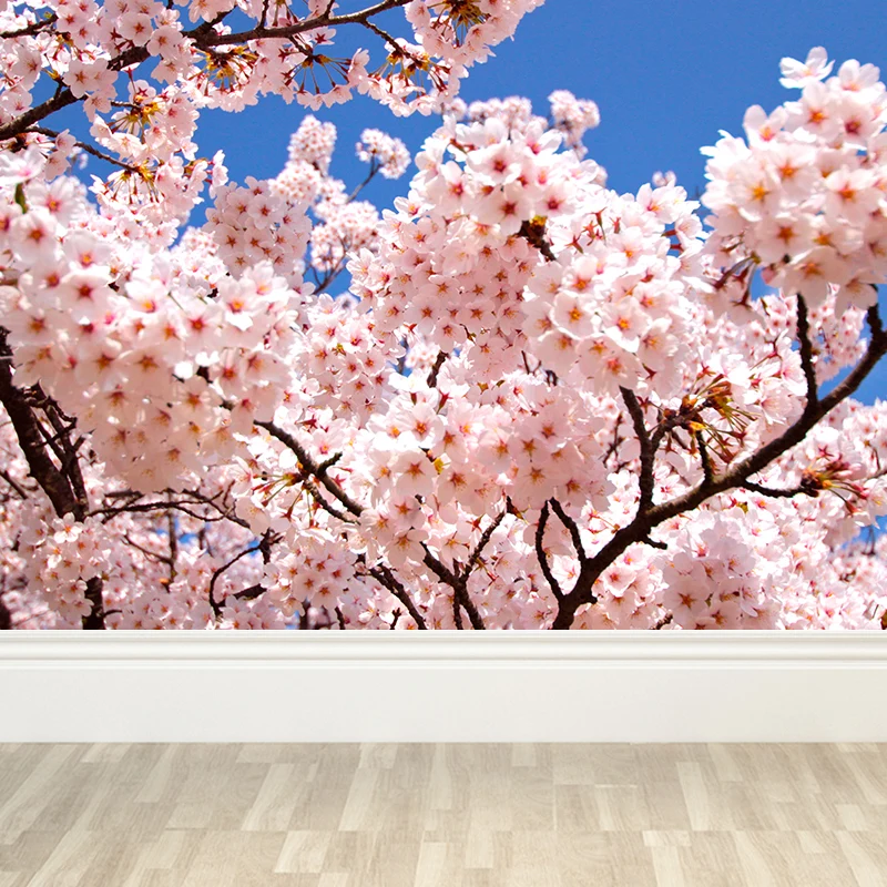 Gran calcomaní mural con estampado de capullos de cerezo, arte de pared no tejido rosa para decoración de interiores, pers...