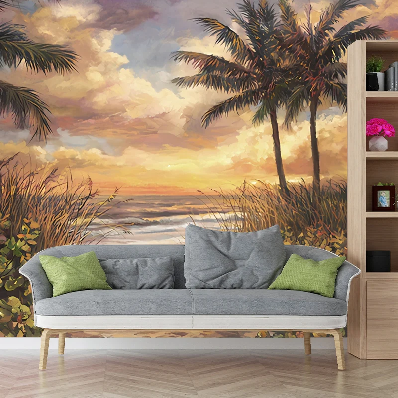 Gran mural tropical fondo de pantalla bosque de color fresco y arte de la pared del árbol, tamaño personalizado disponible...