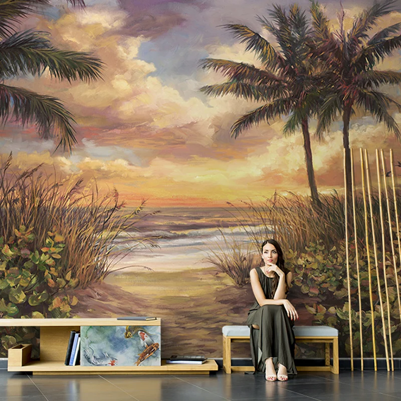 Gran mural tropical fondo de pantalla bosque de color fresco y arte de la pared del árbol, tamaño personalizado disponible...