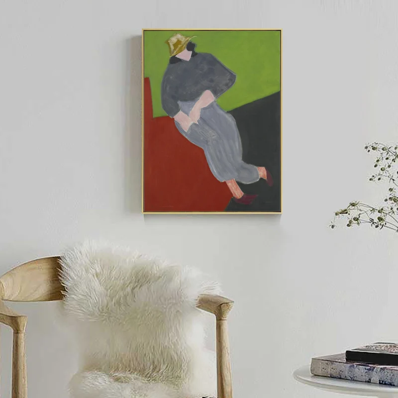 Hatted Girl Decoración de pared Expresionismo abstracto Lienzo de dormitorio texturizado, múltiples opciones de tamaño Gri...