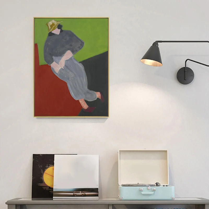 Hatted Girl Decoración de pared Expresionismo abstracto Lienzo de dormitorio texturizado, múltiples opciones de tamaño Gri...