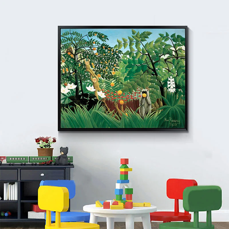 Henri Rousseau Jungle Mandrill Lienzo Verde Infantil Arte Decoración de Pared para Dormitorio Verde Clearhalo