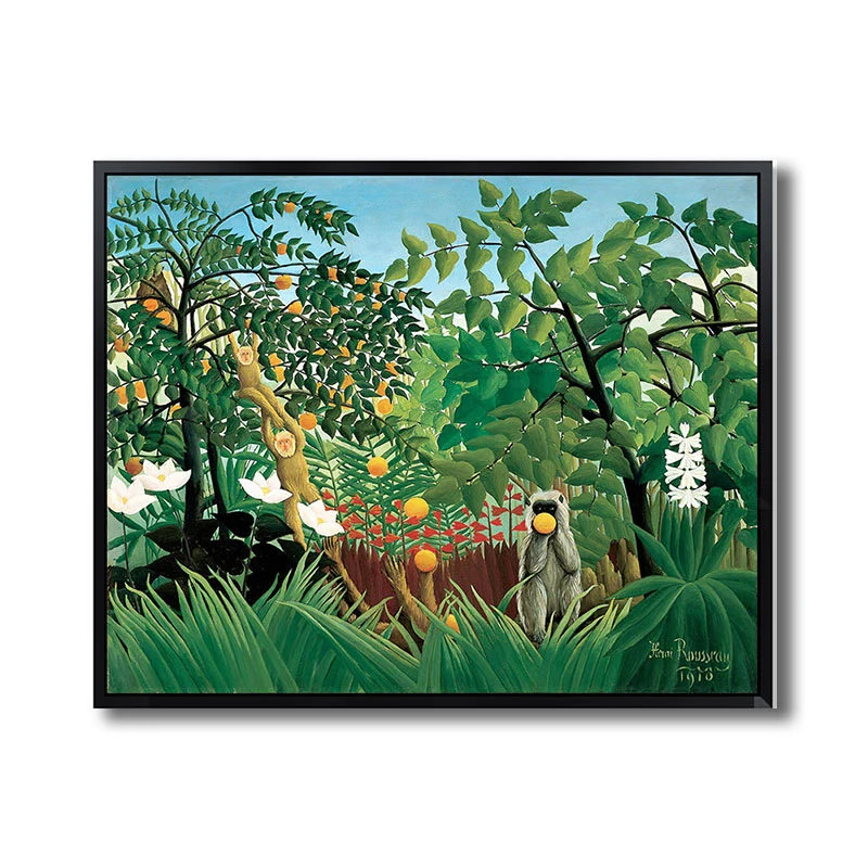 Henri Rousseau Jungle Mandrill Lienzo Verde Infantil Arte Decoración de Pared para Dormitorio Verde Clearhalo