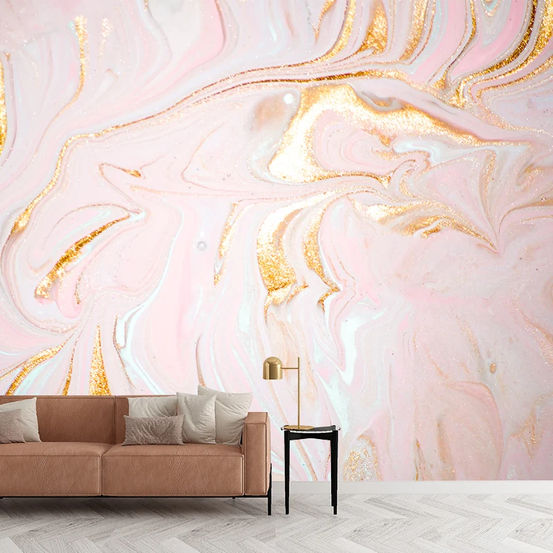 Hermoso papel pintado mural con aspecto de flujo para pared decorativa, rosa dorado, tamaño personalizado Rosa Clearhalo